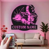 Personalisierte LED-Metall-Wandkunst für Schweißer – Geschenk für Schweißer, Garagen- oder Werkstattdekor