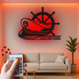 Décoration murale en métal personnalisée Roue du Capitaine avec rétroéclairage pour les amoureux de la mer