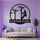 Lineman LED Metal Wall Art | Personalized Electrician Gift | Custom Name Sign for Industrial Decor, Man Cave | RGB Light Up Utility Pole