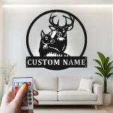 Insegna in metallo personalizzata con luce LED per famiglia di cervi - Regalo personalizzato per amanti della natura, decorazione per cabin rustica