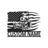 Cartel de Metal de Cortacésped | Decoración LED Personalizada para Paisajistas | Decoración de Bandera Americana con Nombre Personalizado | Regalo para Garaje y Jardín