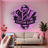 Insegna in metallo LED a forma di palo da barbiere personalizzata, regalo per barbieri, decorazione per saloni per parrucchieri