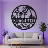 Flamingo Metal Sign with LED | Custom Tropical Wall Art | Personalized Patio & Poolside Decor | Beach House Gift
