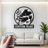 Cartel de piano personalizado con LED | Decoración mural de metal personalizada de piano de cola | Decoración de estudio de música y regalo para pianista