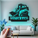 Insegna in metallo personalizzata con LED Bulldozer Regalo per appassionati di costruzione Decorazione per garage o ufficio 1