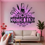 Personalisiertes Nageltechniker LED-Schild | Individuelle Metall-Wandkunst für Salon | Florale Manikuristen-Dekoration | Geschenk für Nagelkünstler