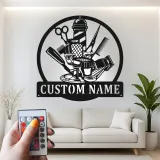 Custom Barber Shop Led Light Metal Wall Art Personalized Gift for Barbers Salon Decor with Name