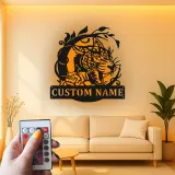 Décoration murale LED en métal jaguar personnalisé | Panneau prénom pour bureau et man cave | Déco prédateur de la jungle avec éclairage télécommandé