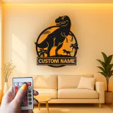 Personalisiertes T-Rex Dinosaurier LED Licht Metallschild Geschenk für Kinderzimmer oder Spielzimmer Dekor