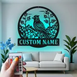 Insegna in metallo LED personalizzata con cardinale - Regalo per amanti della natura, decorazione per giardino e patio