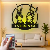 Insegna in metallo personalizzata con duo di asini LED per amanti della fattoria