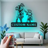 Cartel de metal personalizado con luz LED para padre e hijo motocross, regalo único para papá, decoración para garaje o man cave
