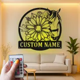 Insegna LED Personalizzata Cavallo e Fiori | Arte in Metallo Personalizzata | Regalo Equestre e Decorazione per Ranch