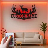 Cartel de metal personalizado con luz LED de asta de ciervo Regalo personalizado para cazadores Decoración de cabaña rústica 1