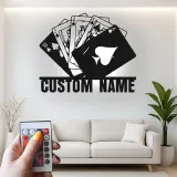 Royal Flush Metal Wall Art | Personalized LED Poker Room Sign | Custom Name Card Player Gift | Game Room Decor