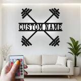 Insegna in metallo personalizzata con bilanciere e luce LED regalo per appassionati di fitness decorazione per home gym