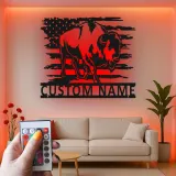 Custom Bison American Flag Led Light Metal Wall Art Personalized Patriotic Gift Rustic Home Decor