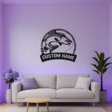 Panneau de pêche personnalisé avec LED | Décoration murale en métal sur mesure de bar | Déco prénom de pêcheur pour maison de lac et chalet