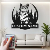 Insegna in metallo LED personalizzata con lupo - Regalo per amanti della natura, decorazione per cabin rustica