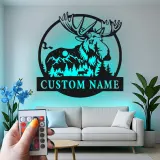 Custom Moose Metal Sign with LED | Personalized Wildlife Wall Art for Cabin Decor | Rustic Lodge & Hunter Gift