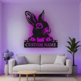 Cartel de metal LED personalizado de conejo, regalo para amantes de conejos, decoración para guardería o habitación infantil 1