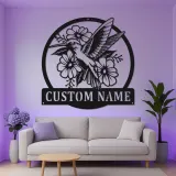 Insegna in metallo personalizzata con Colibrì | Insegna floreale LED per giardino | Targa con nome personalizzata per decorazioni esterne e patio