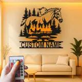 Arte murale in metallo LED personalizzata per cavalli | Decorazioni equestri per ranch | Segnaletica per stalle e regalo per amanti dei cavalli