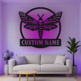 Décoration murale en métal personnalisée avec crâne de papillon et rétroéclairage LED - Cadeau gothique unique pour la chambre ou le salon