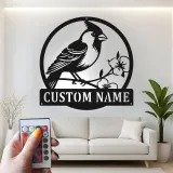 Décoration murale en métal personnalisée avec lumière LED en forme de cardinal - Cadeau pour amoureux de la nature - Décor de salon ou de jardin