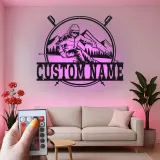 Personalisierte LED-beleuchtete Metall-Wandkunst für Skifahrer – Einzigartiges Geschenk für Ski-Enthusiasten im Berg-Lodge-Dekor