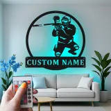 Insegna LED personalizzata per giocatore di paintball | Arte murale in metallo personalizzata | Decorazione per sala giochi e man cave | Luce d'azione retroilluminata