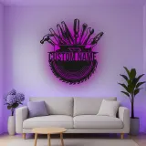 Décoration murale en métal personnalisée avec rétroéclairage LED pour boîte à outils - Cadeau pour bricoleur, décoration de garage et d'atelier