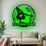 Arte murale LED in metallo per ginnastica | Insegna personalizzata con nome per cameretta ragazza | Decor floreale per ginnasta