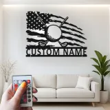 Personalized Golf Sign with LED | Custom Metal Wall Art for Man Cave | Patriotic Golfer Gift for Him | American Flag Sports Decor