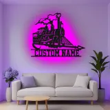 Custom Steam Train Led Light Metal Wall Art Personalized Gift for Train Enthusiasts Man Cave or Office Decor 2