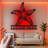 Art mural en métal étoile de mer avec rétroéclairage LED | Panneau de nom personnalisé pour décor côtier | Cadeau de maison de plage nautique sur mesure et signalétique d'entreprise