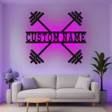 Insegna in metallo personalizzata con bilanciere e luce LED regalo per appassionati di fitness decorazione per home gym