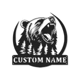 Décoration murale en métal personnalisée avec éclairage LED Forêt d'Ours Cadeau pour Amateurs de Nature Décor de Cabane ou Lodge