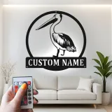 Custom Brown Pelican LED Metal Sign | Coastal Wall Art Decor | Beach House Lighted Nameplate | Personalized Nautical Gift