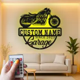 Cartel de metal LED personalizado para garaje de motocicletas, regalo para él, decoración para man cave o garaje 1