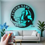Panneau en métal LED BJJ personnalisé | Art mural de jiu-jitsu personnalisé | Décor de dojo d'arts martiaux | Cadeau de grappling pour lui