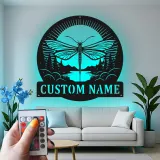 Cartel de metal personalizado con luz LED de libélula Regalo para amantes de la naturaleza Decoración para dormitorio o salón 3