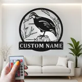 Cartel de metal personalizado de codorniz de California | Arte mural iluminado con LED de vida silvestre | Decoración personalizada para cabañas | Regalo rústico para el hogar