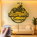 Panneau LED Moto Personnalisé | Décor Garage Biker Personnalisé | Art Mural Métallique pour Man Cave | Cadeau pour Lui