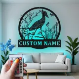Enseigne héron en métal personnalisée | Décoration murale faune LED | Décor oiseau personnalisé pour amoureux de la nature | Enseigne cabane rustique