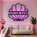 Personalisierte Muschel-Metallschild mit LED | Personalisierte maritime Wandkunst | Dekoration für Strandhäuser & Küstengeschäfte