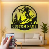 Custom Downhill Skier Metal Wall Art | Personalized LED Ski Decor | Mountain Lodge Sign | Winter Sports Gift