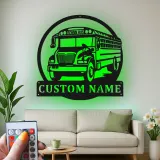Insegna per Scuolabus Personalizzata | Arte Murale in Metallo Personalizzata con Luci LED | Regalo per Autista di Scuolabus o Decorazione per Aula