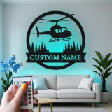 Personalized Helicopter Metal Wall Art | LED Lighted Aviation Decor | Custom Name Sign for Pilot Gift, Office & Man Cave