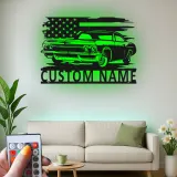 Décoration murale en métal personnalisée de voiture classique avec rétroéclairage LED - Cadeau pour passionnés de voitures - Décor de garage ou de man cave 1